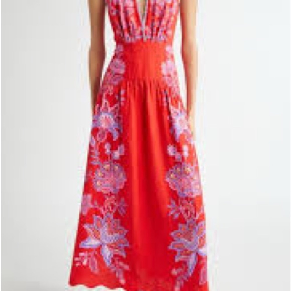 Farm Rio Red Porcelain Garden Euroflax™ Premium Linen Midi Dress - Picture 6 of 10